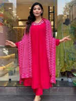 Rani Pink Viscose Silk Readymade Kurti